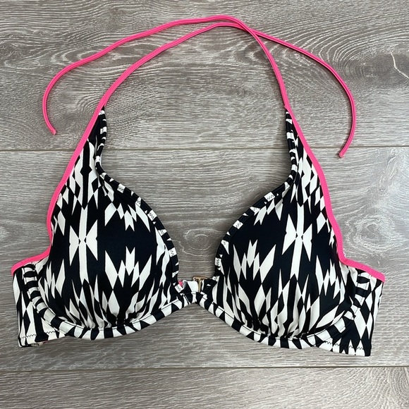 Victoria’s Secret Bikini The Knockout High Tie Halter Top Black Refracted Geo - Picture 6 of 16